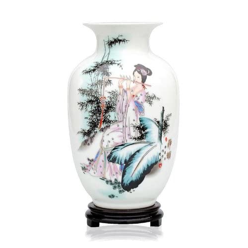 Ufengke Chinese Retro White Porcelain Ceramic Vase With Base, Beauty Painting, Art Home Decoration, Type A #TOP16