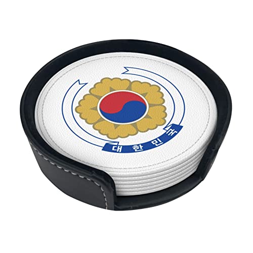 Emblème de la Corée du Sud sous-Verre Rond en Cuir antitache et antibrûlure protéger Le Bureau 6 pièces 4in