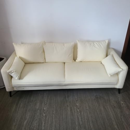 Netsnuly Furniture This minimalist cream-colored upholstered sofa is suitable for living rooms, apartments, and offices.