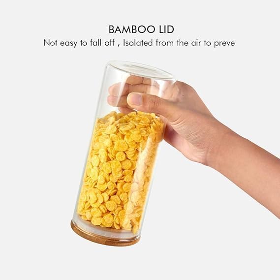 Image of Borosilicate Airtight Glass Jar for Kitchen Storage, Snacks,Spice, Cookies,Dry-Fruit I Kitchen Container Glass Jar for Multipurpose Use I Wooden Lid Jar Round 1200 ML (Pack Of 2)
