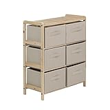 BRINDEK Organizador de Madera de Abeto con cajones de Tela Beige | Cajonera de Tela Disponible en 3, baño o salón (6 cajones)