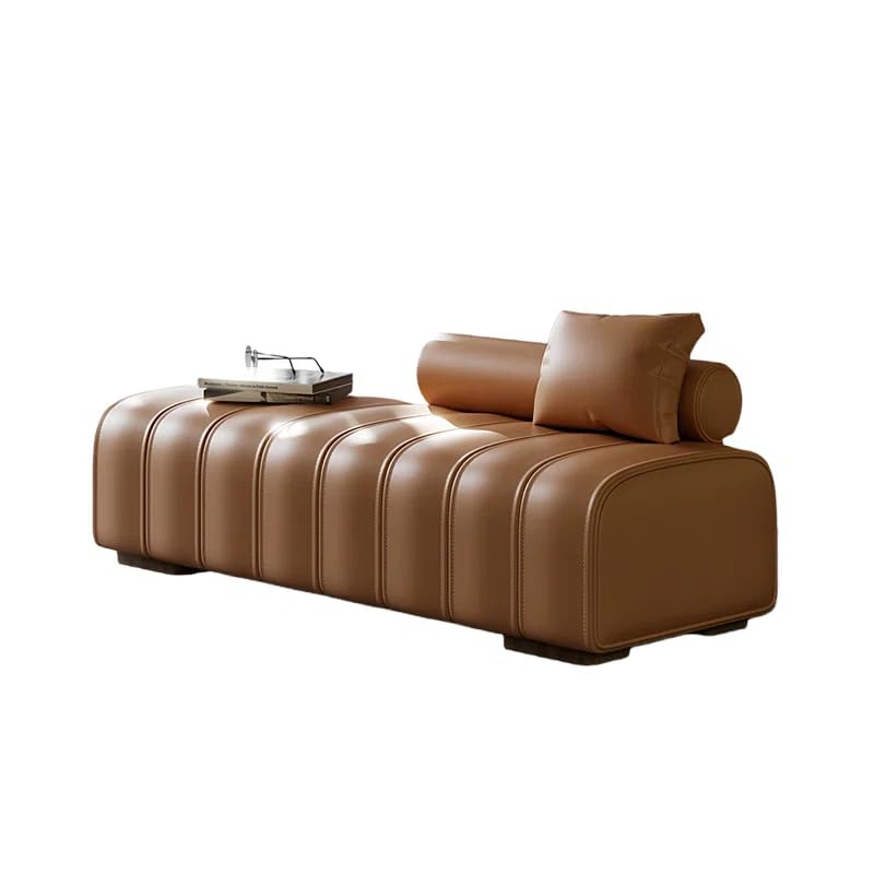 Kollins Faux Leather Upholstered Bench Sofa with 2-Seat Design Lounger Ottoman Bench for Living Room & Bedroom Orange-image-48