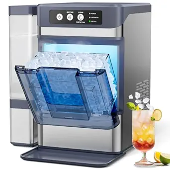 Nugget Ice Maker, 44Lbs/24H with 0.8 Gallon Tank, Soft Chewable Pellet Ice Ready in 5min Portable Ice Machine, Stainless Steels Ice Makers Countertop Self-Cleaning for Kitchens/Home/Office/Bar