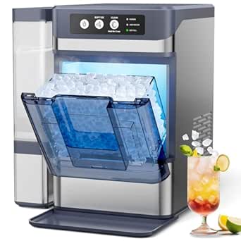 Nugget Ice Maker, 44Lbs/24H, Portable Countertop with 0.8 Gallon Tank, Self-Cleaning, Stainless Steel