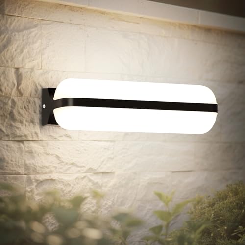 VivaLet LED Wandleuchte Aussen 20W 2000LM, Up & Down Beleuchtung Wandlampe Innen, 4000K IP65 Feuchtraumleuchte Außenwandleuchten Kellerlampe, Outdoor Lampe für Balkon Badezimmer Flur Garten, Schwarz