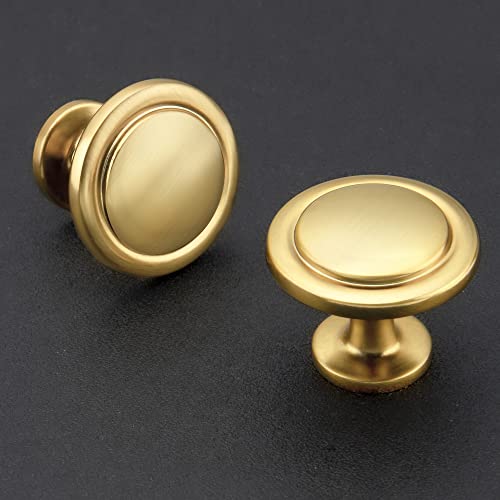 Image of Ravinte 30 Pack 1-1 /4 inch Cabinet Handles Brushed Brass Kitchen Knobs Dresser Drawer Pulls Gold Round Door Knobs Cabinet Hardware