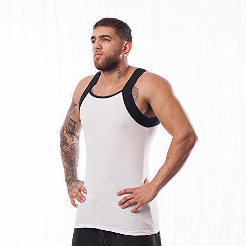 Different Touch Men's G-Unit Style Tank Tops Square Cut Muscle Ribbed Underwear Shirts (L, 6 Pack (Assorted))