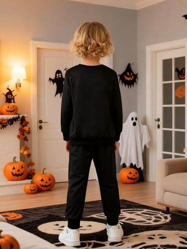 Naiyafly Toddler Kids Skeleton Halloween Outfit Boys Girls Skull Pumpkin Print Long Sleeve Pullover Sweatshirt Jumper + Jogger Pants 2Pcs Fall Clothes Set Tracksuit Pajamas 1-7 Years - Image 4