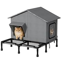 LitaiL Katzenhaus Outdoor, Wasserdicht Katzenhöhle mit abnehmbarem transparenten Vorhang, Faltbare warme Tierhütte leicht & platzsparend, für Katzen, Welpen und Kaninchen