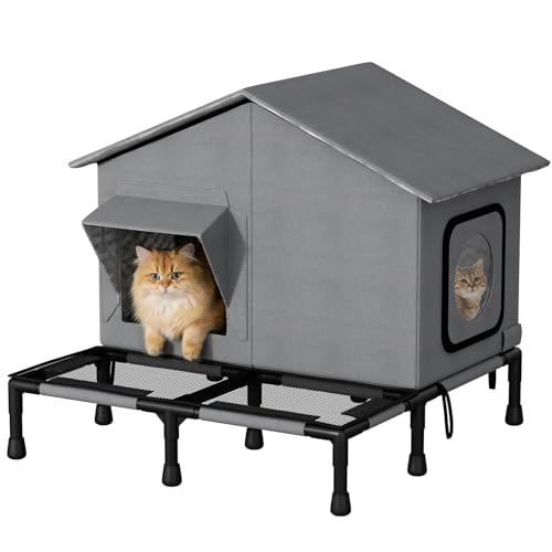 LitaiL Katzenhaus Outdoor Wasserdicht Katzenhöhle mit abnehmbarem transparenten Vorhang Faltbare warme Tierhütte leicht & platzsparend für Katzen Welpen und Kaninchen
