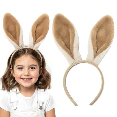 Fszsaa Cute Easter Bunny Ears Headband for Women Girls Plush Rabbit Ear Hair Accessories Easter Headband