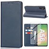Vaki für Samsung Galaxy A56 5G Hülle mit Schutzfolie, Handyhülle Galaxy A56 5G PU Leder Wallet Kartenfach Klapphülle, Schutzhülle für Samsung A56 5G Flip Hülle Cover Coqu Tasche Handyschutz (Blau)