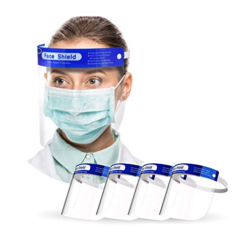 Clear Plastic Face Shields â€“ Anti-Fog Transparent Face Shields â€“ Headband, Clear Plastic, Disposable Protective Face Shields, Pack of 4 Adult Face Shields