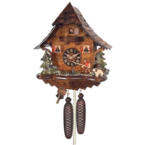 Eight Day Cuckoo Clock Cottage, Fisherman Raises Fishing Pole