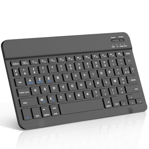 FOGARI Clavier Tablette Bluetooth 10 Pouces - AZERTY Français Clavier Léger Fin Keyboard pour iPad Samsung Redmi/XiaomiPad HuaweiPad HonorPad pour Lenovo Fire HD, pour Android/iOS/Fire OS, Noir