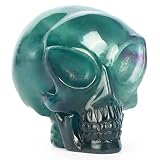 Hxswkk Rainbow Fluorite Crystal Skull Outer Space Alien Statue, Alien Decor Hand Carved Skull Gemsto