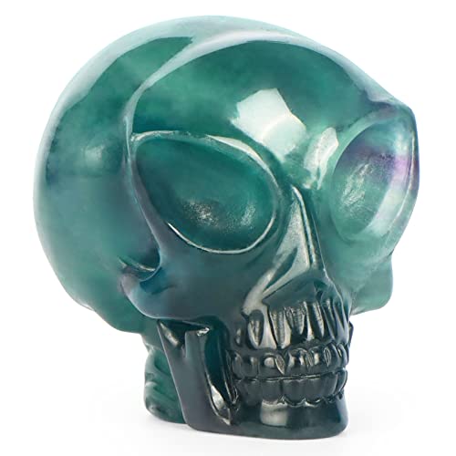 Hxswkk Rainbow Fluorite Crystal Skull Outer Space Alien Statue, Alien Decor Hand Carved Skull Gemstone Fine Art Sculpture, Home Ornament Best Art Decor 2Inches #TOP5