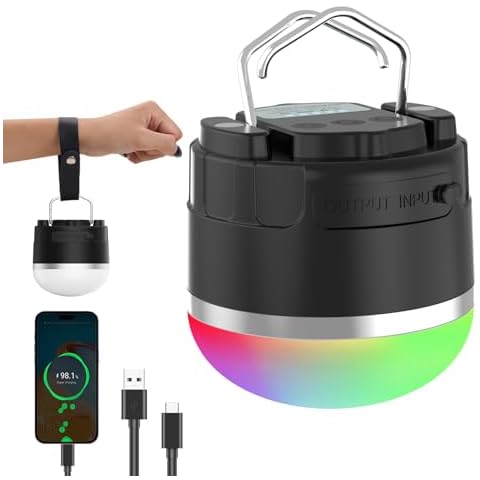 RGB Rechargeable Camping Lights 1000LM,YINGWOND 4000mAh LED Portable Camping Lantern with Magnet,Waterproof Tent Light for Emergency Power Outages Hiking Home Hurricane Cover
