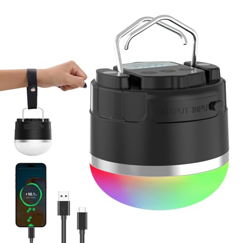 RGB Rechargeable Camping Lights 1000LM,YINGWOND 4000mAh LED Portable Camping Lantern with Magnet,Waterproof Tent Light for Emergency Power Outages Hiking Home Hurricane