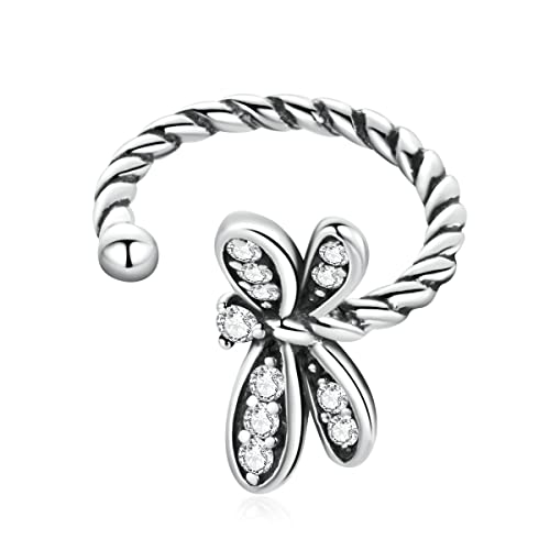 Cute Dragonfly Cartilage Ear Cuffs Earrings 925 Sterling Silver CZ