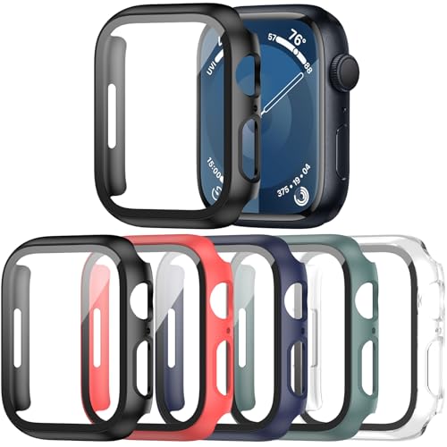 Haojavo 5 Pack Case with Tempered Glass Screen Protector for Apple Watch Series 9 8 7 41mm, PC Hard Ultra-Thin Slim Fit Scratch Resistant Bumper Protective Cover for iWatch S9 S8 S7 41mm Accessories by Haojavo - Used condition - US$7.05