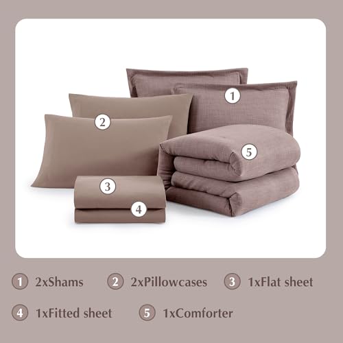 King Size Comforter Set - 7 Pieces Textured King Bedding Set Bed in a Bag by Geniospin - Used condition - Image 7