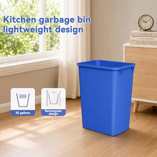 Image of ROOMTEC 35QT Kitchen Trash Can,Sturdy and Lightweight Slim Trash Can,2-Pack | 35 Quart Plastic Trash Can, Trash Cans for Kitchen, Workspace, Bathroom, Office, Easy to Clean ,Wide-open Top Design, Blue