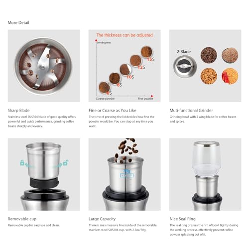 Image of DR MILLS DM-7412N Coffee Grinder Electric and Spice Coffee Grinder with Removable SUS304 Stainless Steel Detachable Cup