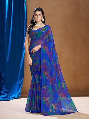 Image of Garden Vareli Nara Chiffon Abstract Floral Print Saree