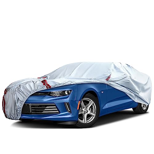 Image of Waterproof Car Covers Replace for 2010-2025 Chevy Camaro, 6 Layers All Weather Custom-fit Car Cover with Zipper Door & Windproof Bands for Snow Rain Dust Hail Protection