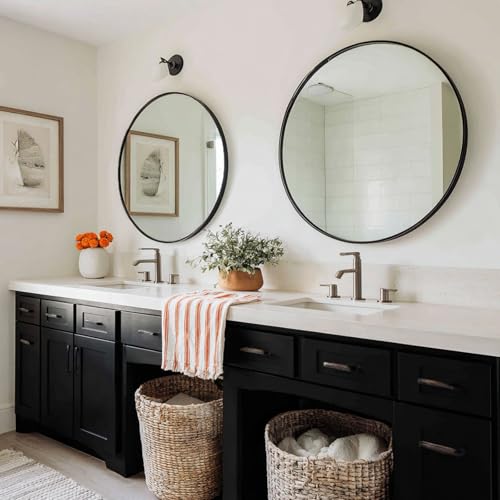 Image of Sunniry Round Mirror 24 inch, 2 Pack Circle Mirror with Metal Frame | Aluminum Matte Metal Frame, High Definition Mirror, No Distortion, Suitable for Bathroom, Bedroom, Entryway, Living Room