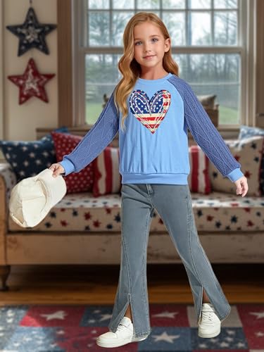 Image of CAZYCHILD Girls 4th of July Shirt Boys USA Tshirt Kids American Flag Sweatshirt Patriotic Pullover Tee Tops