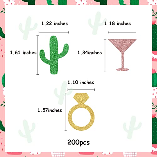 Fiesta Bachelorette Party Confetti - 200 Pack Cactus Wineglasses Diamond Ring Table Confetti Glitter For Mexican Bridal Shower Decorations Fiesta Engagement Wedding Supplies #TOP5