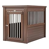 New Age Pet ECOFLEX Dog Crate End Table - Furniture-Style Pet Crate for Crate Trained Dogs - Stainless Steel Tubing & a Latched Closure - 10 Year Manufacturer's Warranty, Medium, Brown