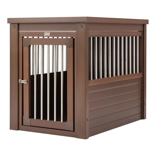 New Age Pet ECOFLEX Dog Crate End Table - Furniture-Style Pet Crate for Crate Trained Dogs - Stainless Steel Tubing & a Latched Closure - 10 Year Manufacturer's Warranty, Medium, Brown