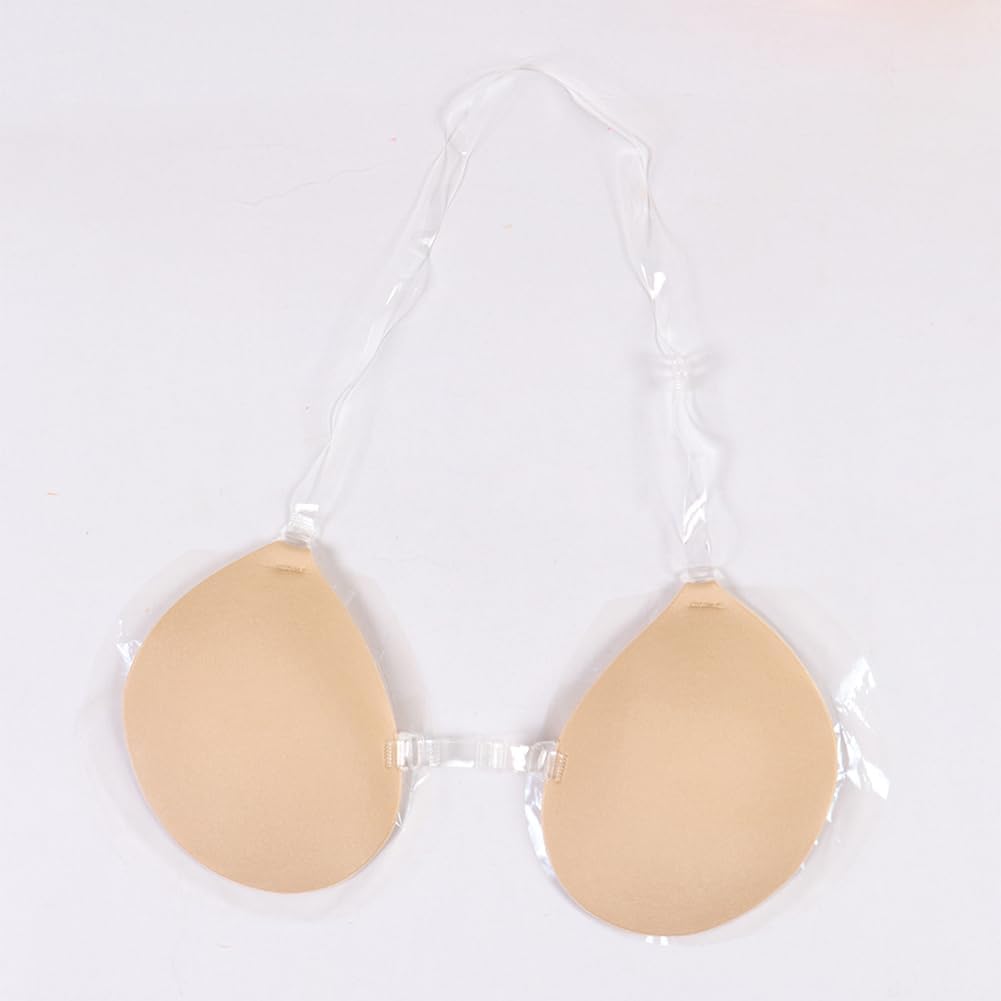 Invisible Adhesive Push-Up Bra with Clear Halter-Neck Strap, Reusable Sticky Strapless Bra for Backless Dresses, Tops