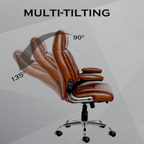 Image of Premium Leatherette Boss Chair for Office | Ergonomic High Back Chair for Home, Office, Study & Gaming | Height Adjustable, Tilt & Rocking Chair in Heavy Base | 1pc (Tan)
