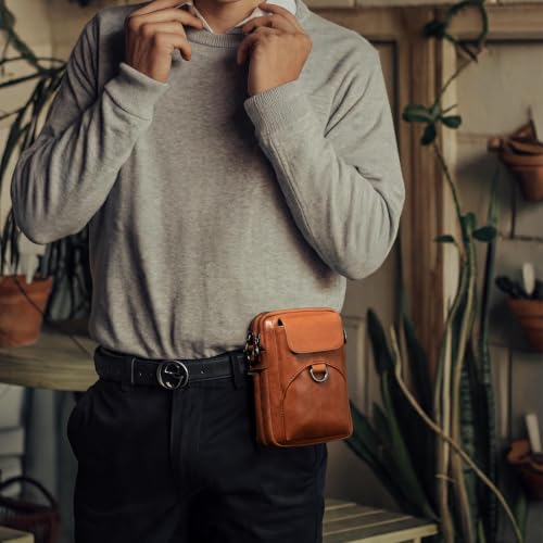 Image of Augus Genuine Leather Small Crossbody Messenger Phone Bag for men's