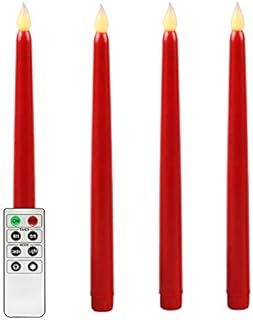 Rhytsing Red 27.5cm Flameless Taper Candles with Timer, Battery Operated Candles, Smooth Wax Finish, Warm White LED, Remote & Batteries Included - Set of 4
