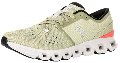 On Cloud X 4 Herren Sneaker, Grün/Rot (Caper/Salmon), 40.5 EU