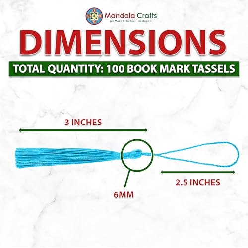 Image of Mandala Crafts Small Turquoise Bookmark Tassels - 100 Bulk Silky Mini Craft Tassels with Loops for Bookmarks, Jewelry Making, Graduation Decorations, and Keychains