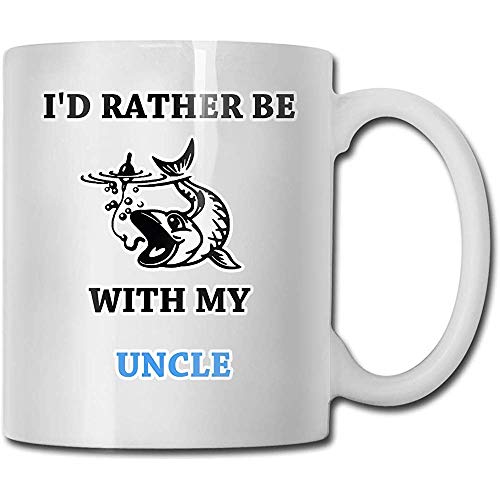 Prefiero pescar con mi tío taza de cerámica taza tazas de café divertidas taza de viaje de cerámica taza de té 330 ml (blanco)