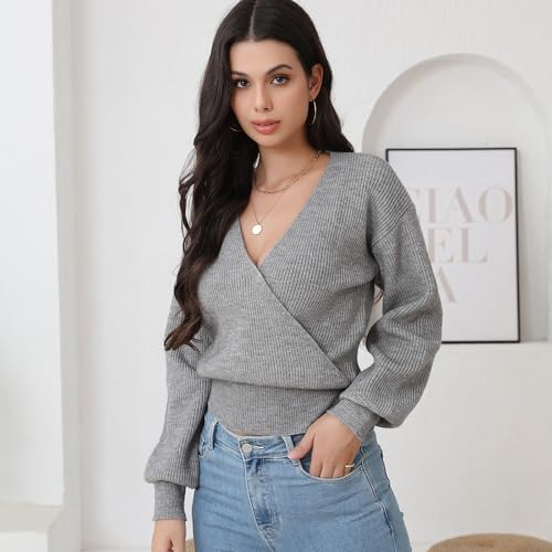 Image of Tops for Women Crochet Sweater V Neck Long Sleeve Lightweight Open Knit Pullover Casual Blouse for Spring Summer