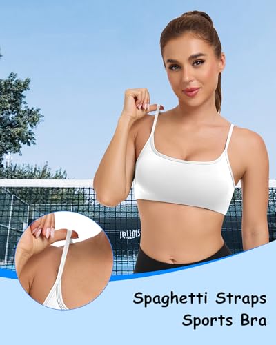 Image of QUOJIZY Sports Bras for Women Open Back Workout Tops for Women Yoga Bra Spaghetti Straps Twist Back