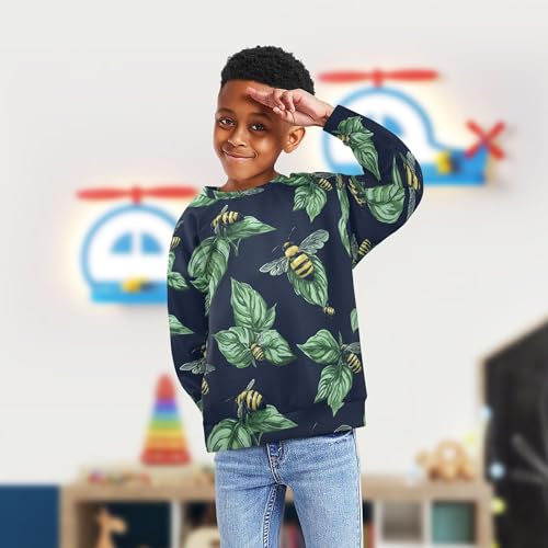 JUNZAN Chic Basil Navy Blue Kids Boys Sweatshirt Hoodie Long Sleeve Sweatshirts for Boys Camping 4T4