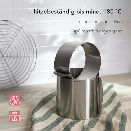 Foto von wenco Tortenring verstellbar 16-30 cm, 8 cm hoher Kuchenring aus Edelstahl, Backzubehör für Torten, hitzebeständig bis 180°C, rostfrei, silber, spülmaschinengeeignet
