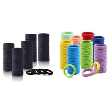100PCS Hair Ties for Women Girls, Seamless Thick Hair Band, Elastic Hair Ties No Damage Ponytail HolderBlack+Rainbow Colors