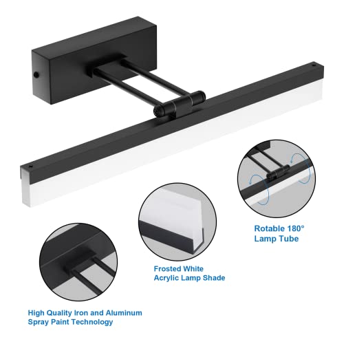 Klighten 9W Lampada da Specchio per Bagno LED, Bianco Freddo 6000K Luce da Specchio Bagno, Applique Bagno Specchio Moderno Nero, 40cm, 585Lumen, 180°Regolabile, Non Dimmerabile - Image 4