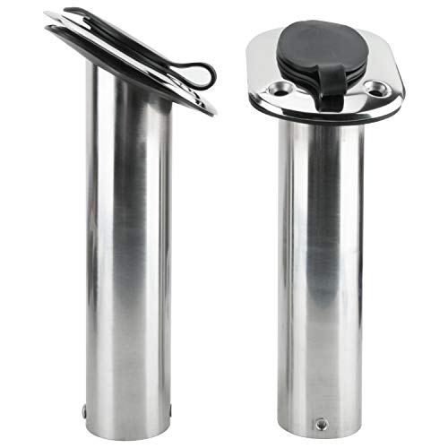Amarine Made 2Pcs Stainless Steel Fishing Rod Holder Flush Mount With Black Pvc Cap And Liner Boat Rod Holder 30 Degrees #TOP1