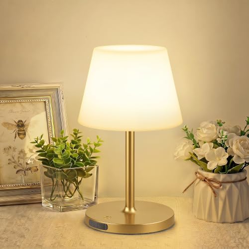 Image of LUTEC Shower Lamp Waterproof, 6000mAh Rechargeable Cordless Table Lamp with 3 Color Temps and Stepless Dimming, Touch Control & Portable LED Nightlight for Bathroom, Desk, Outdoor(Gold)